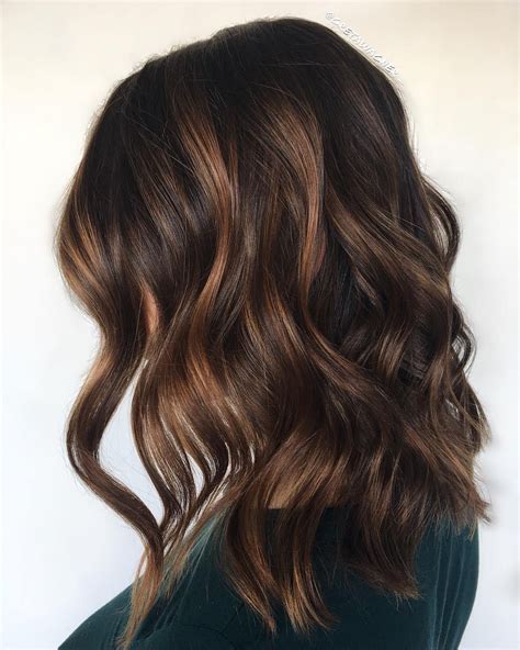 dark brown hair with caramel highlights